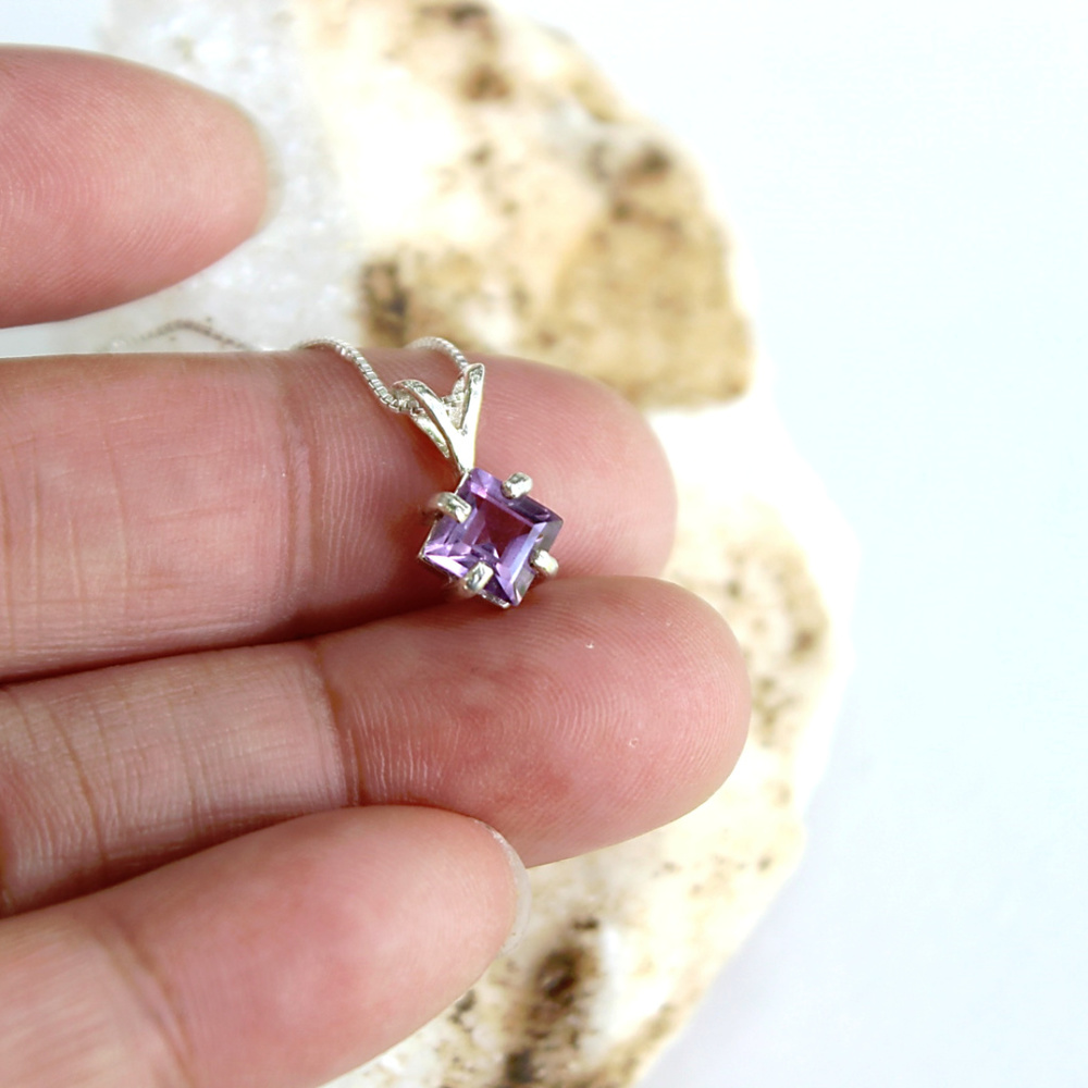 Amethyst Triangle Tiny Charm Pendant, SS